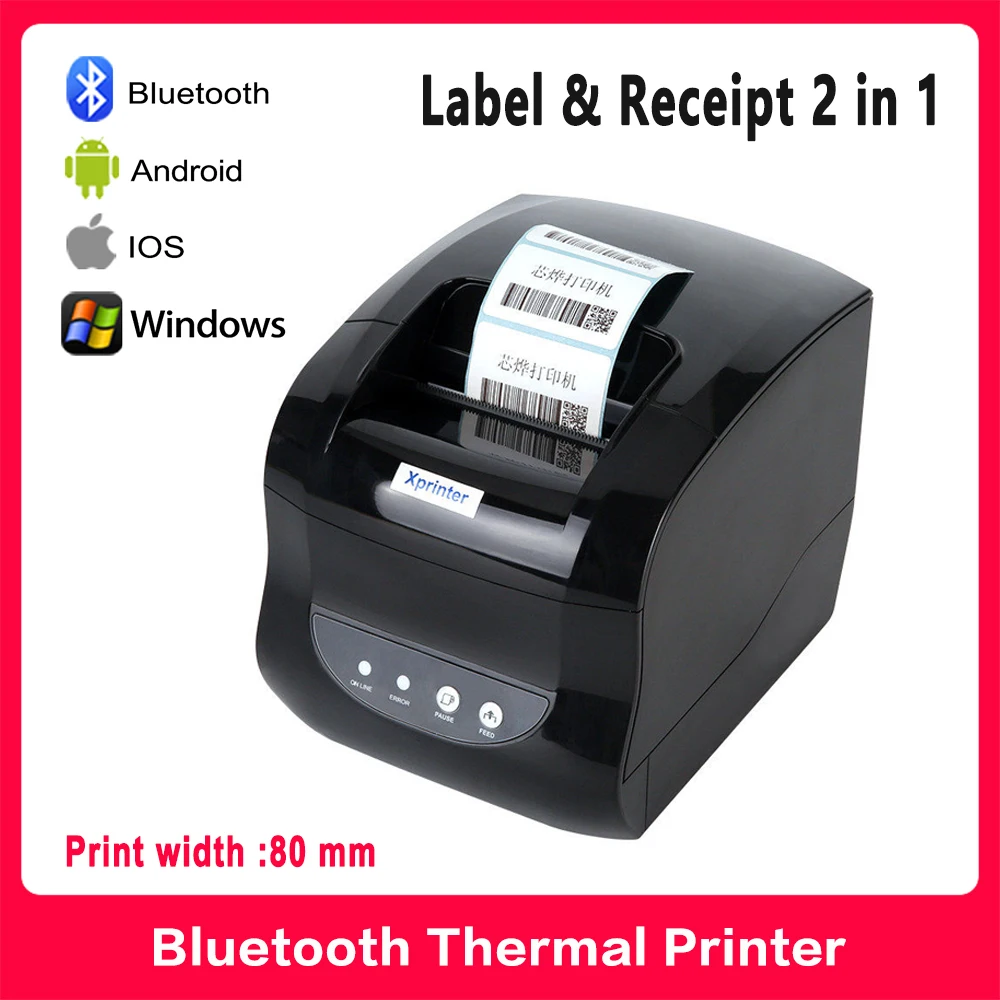 

Xprinter Thermal Label And Receipt Printer 2 in 1 POS Bluetooth-compatible wireless Barcode Printer 80mm Android/iOS/Windows