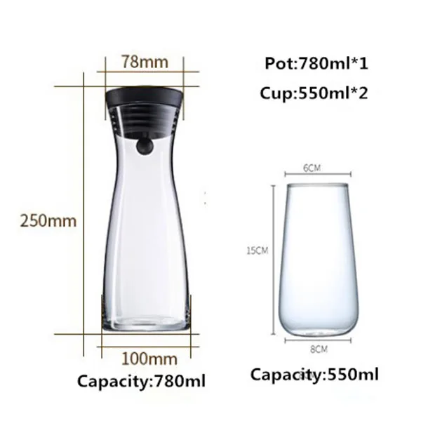 780ml Suit Профессиональный 304 фильтр из нержавеющей стали, немецкий дизайн, крутой чайник, стеклянный графин, Диспенсер, кувшин, термостойкий, газированная вода, горшок - Цвет: 780ml Suit