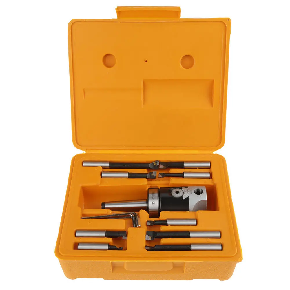 

14Pcs/Set Milling Machine F1 MT2 -M10 12mm Boring Head With 9pcs 12mm Boring Bars+ Wrench For 10-225 High Speed Steel Tools