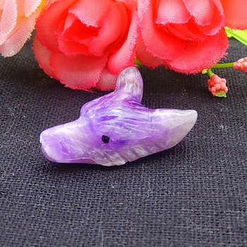 

Natural Carved Amethyst Wolf Head Pendant Bead 27x19x10mm，5.1g
