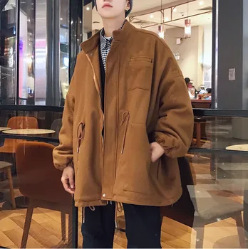 

2019 Winter Korean Version Of The New Hip Hop Long Section Woolen Coat Thick Large Pocket Loose Casual