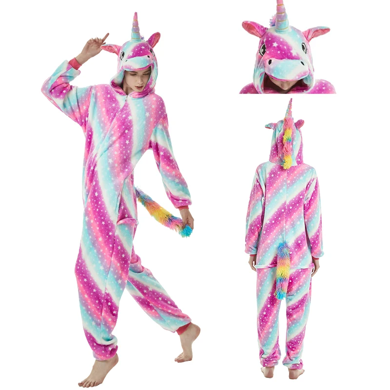 Пижама с единорогом для взрослых, с рисунком животных, кигуруми, для женщин и мужчин, зимняя унисекс из фланели, стежка, пижамы, unicornio Panda, одежда для сна кингуруми пижама женская