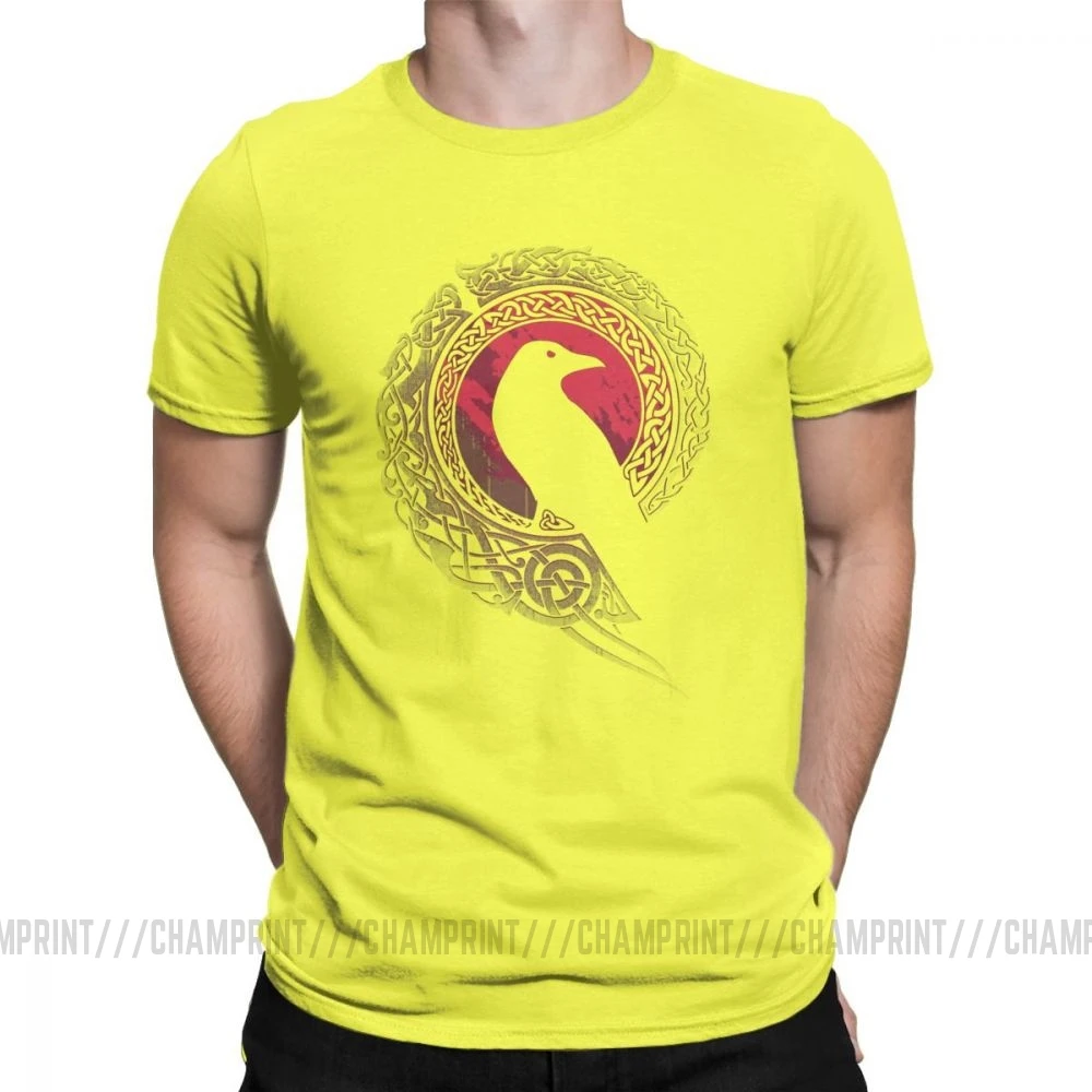 Мужская футболка EDDA Bird Viking Valhalla Odin, модные футболки Odin Valhalla Viking, футболки с коротким рукавом, хлопок, новое поступление - Цвет: Цвет: желтый