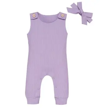 

New Cute Summer Baby Girls Romper With Headband Sleeveless Cotton Cute Children Girls Two-piece Suit