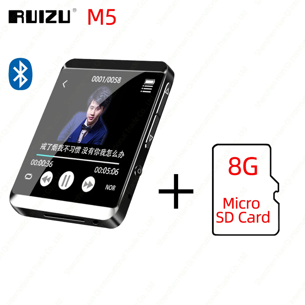 RUIZU M5 мини-клип Bluetooth MP3 плеер полный сенсорный экран портативный 8 ГБ 16 ГБ MP3 музыкальный плеер с FM, запись, электронная книга, шагомер - Цвет: Black with 8GB Card