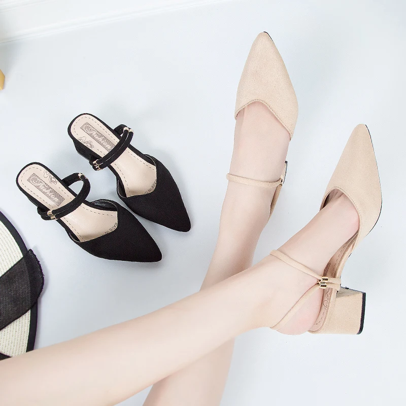 

Pointed Toe Slippers Women Summer Shoes Luxury Slides Female Mule Pantofle Flock Med Designer Soft Mules Cover 2020 Rome Rubber