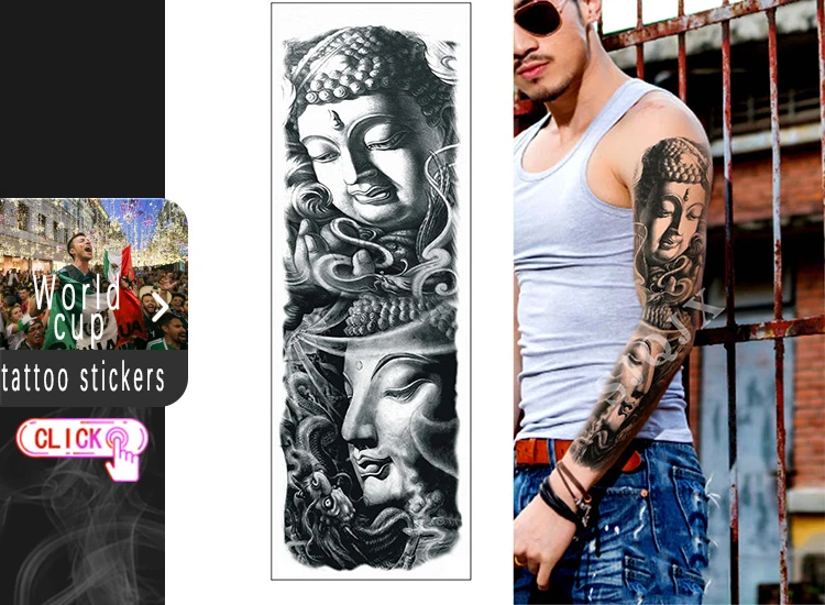 Полный рука поддельные татуировки рукава временные Большие размеры татуировки наклейки павлин цветок череп рыба дракон поддельные татуировки для мужчин и женщин