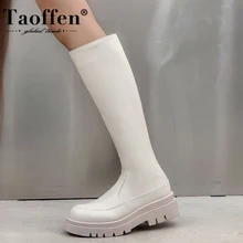 Taoffen rozmiar 33-43 damskie buty do kolan moda platforma zamek szpilki zimowe buty kobieta ciepłe długie buty Lady obuwie codzienne