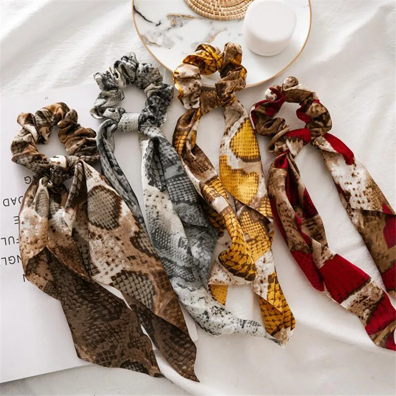 

Punk Style Ponytail Holder Elastic Hair Scarf for Women Chic Leopard Print Hair Scrunchies Winter Snake Print Ribbon Hairbands