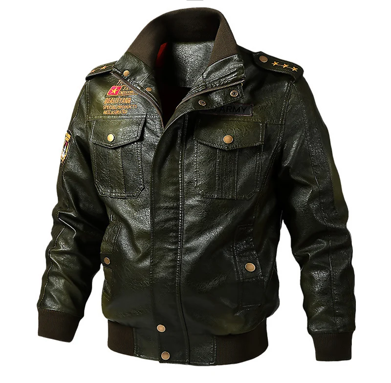 Army Green Осенне-зимняя мотоциклетная кожаная куртка для мужчин 5XL 6XL мужская куртка-бомбер из искусственной кожи Jaqueta De Couro Masculina мужское кожаное пальто - Цвет: Army Green