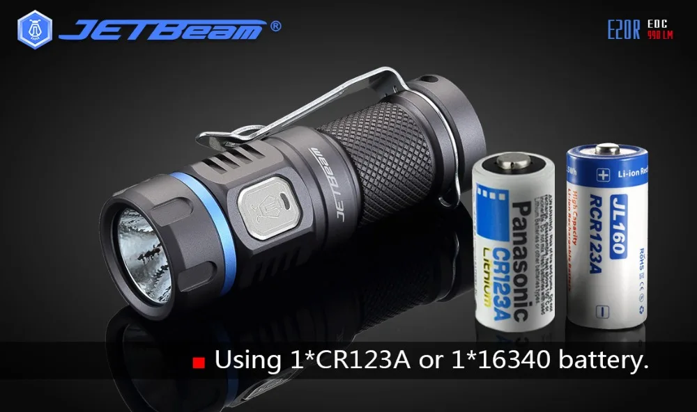 JETBeam E20R Micro USB Rechargeable Flashlight SST40 N4 BC Max 990 Lumen Mini Torch Flash Light with 16340 Li Battery