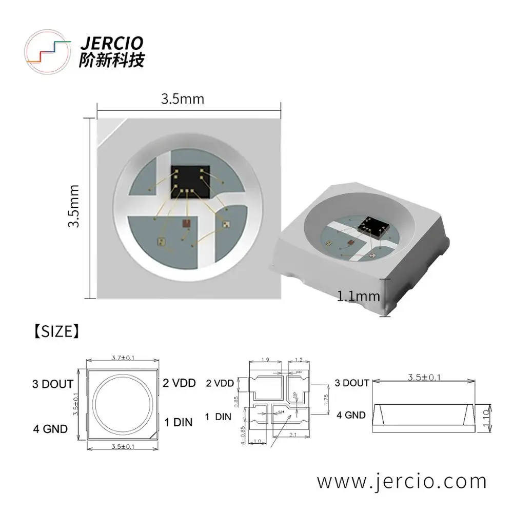 Светодиод Jercio SK6812mini / WS2812mini XT1505 1000 RGB Программируемый белый/черный индивидуально
