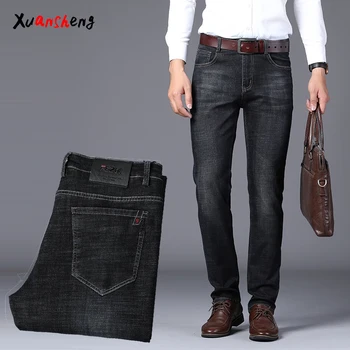

Xuan Sheng straight men's jeans 2019 blue black stretch classic fashion high waist loose casual men's trousers dark thick jeans