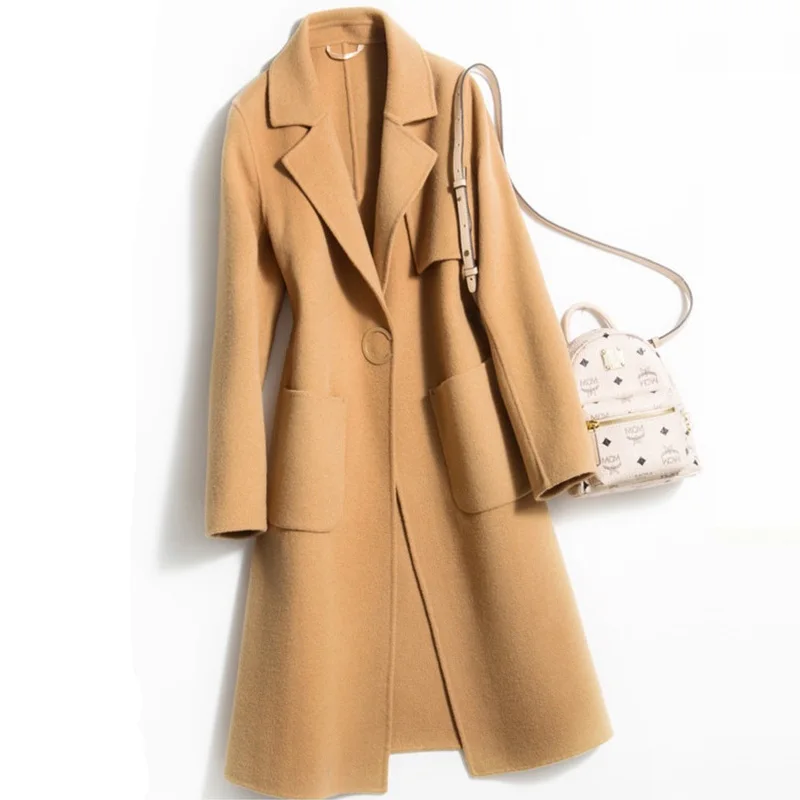 Высокое качество, двухстороннее кашемировое пальто, женское длинное пальто, новинка, шерсть, верхняя одежда, женские зимние шерстяные пальто M450 - Цвет: Camel