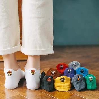 

Funny 5 Pairs/Pack Kawaii Embroidered Expression Cotton Socks Colorful Women Happy Fashion Ankle Funny Socks Candy Color