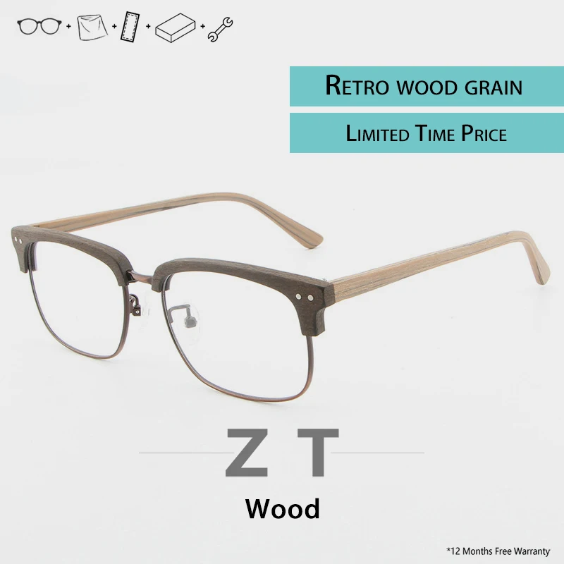 

ZT Wooden Optical Glasses Frame Women Semi Rimless Spectacle Frames Transparent Eyeglasses Uv400 Okulary Korekcyjne