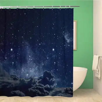 

Bathroom Shower Curtain Night Sky Stars Moon and Clouds of This Furnished Polyester Fabric 66x72 inches Waterproof Bath Curtain
