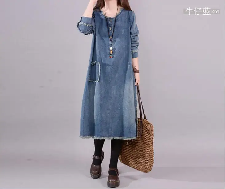 NYFS 2024 New Spring Autumn Woman Dress Loose Korea Denim Dress Vestido de mulher Robe Dresses