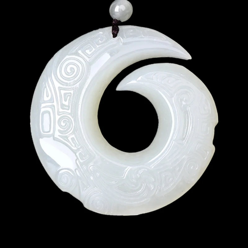 

Real Hetian Jade Good Luck Necklace Pendant Hand Carved White Jade Gemstone Lucky Amulet Best Gift for Men and Women