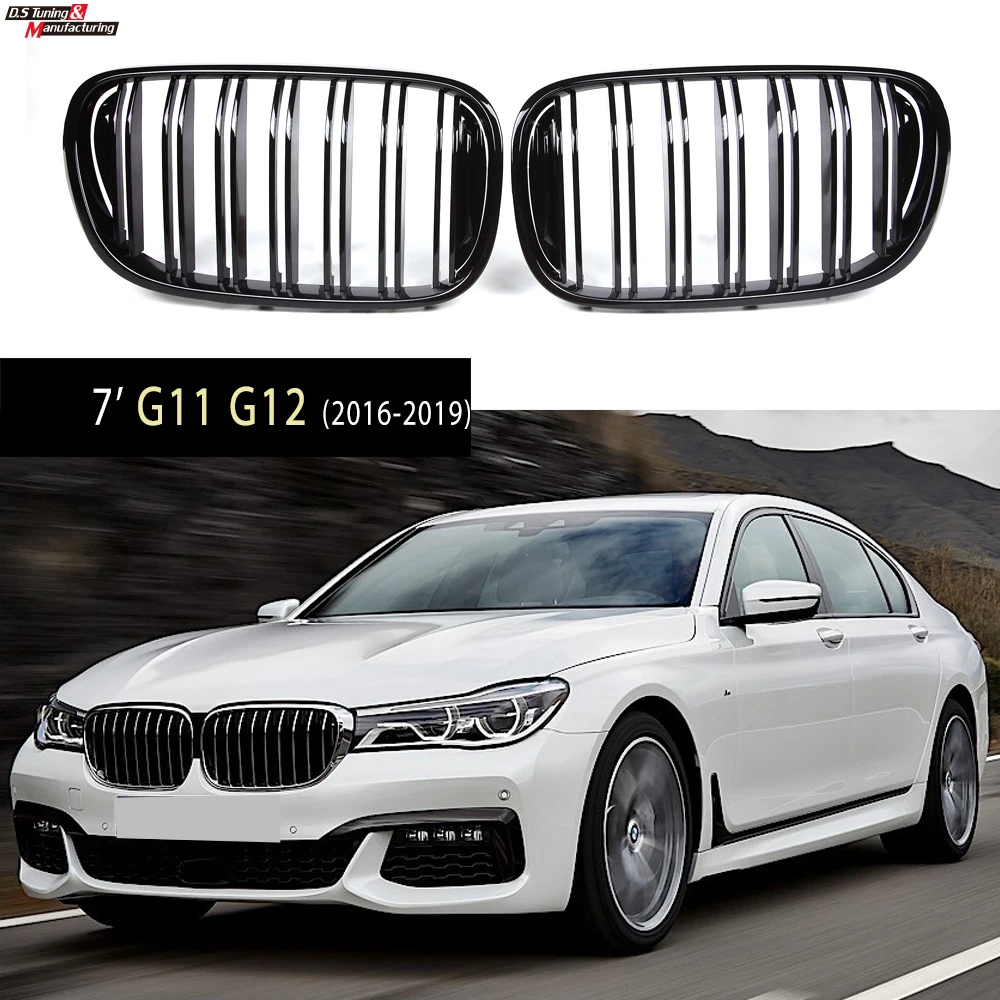 Pair ABS Gloss Black Racing Grilles For BMW 7 Series G11 G12 2015-2019