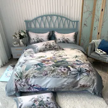 

New Luxury 80S Egyptian Cotton 3D Flowers Printing Queen King Size Duvet Cover Fitted/Bed sheet set Pillowcases Bedding Set 4pcs