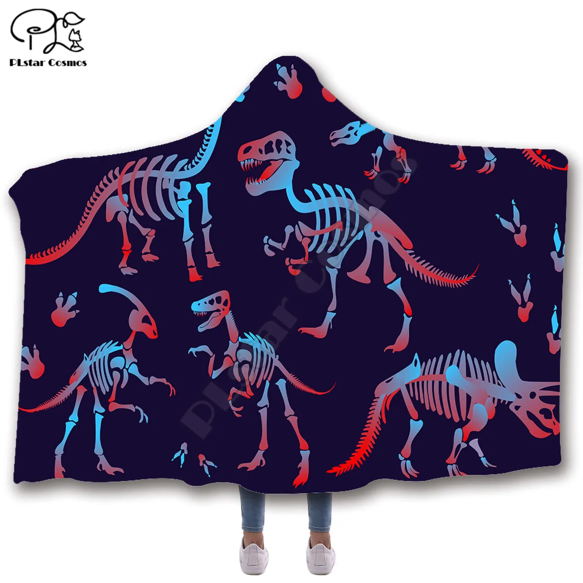 dinosaur Multi pattern Hooded Blanket Adult colorful child Sherpa