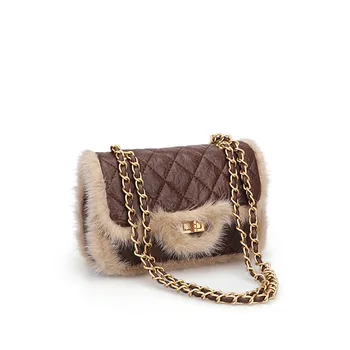 

Bag Women's 2020 New Style for Autumn and Winter Mink Fur Bag Rhombic Chain Bag Shoulder/Crossbody Bag Fashion Plush Women's Bag