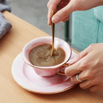 

1set Nordic Simple Marble Pattern Ceramic Coffee Cup And Saucer Set Heart-shaped Couple Cup Saucer Afternoon Tea Red Tea Cup