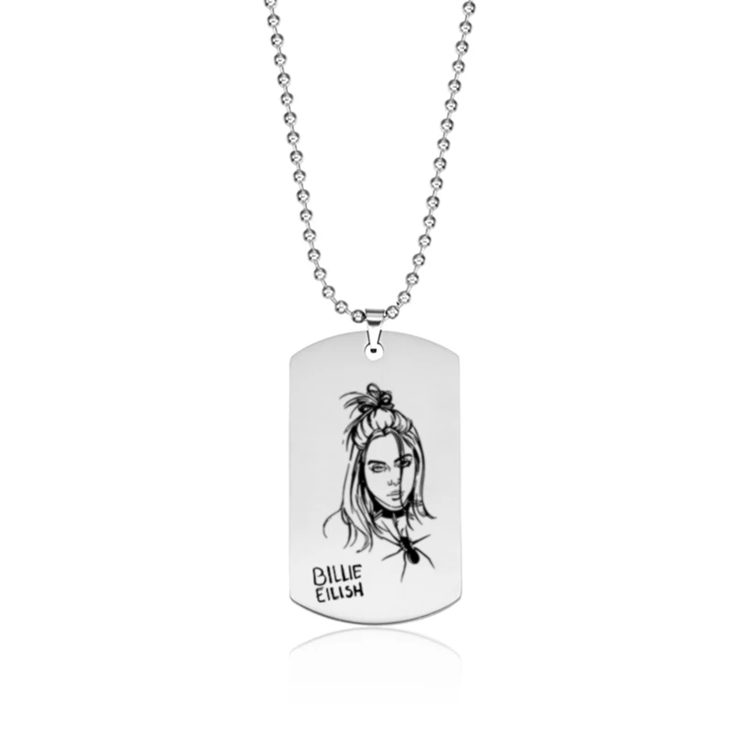 Billie Eilish Pendant Necklace Round Strand Square Stainless Steel Pendant Necklace Portrait Fans Gifts