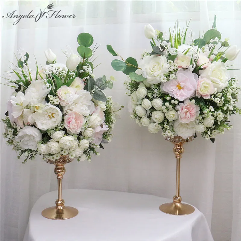 

40CM Flower Bouquet Artificial Flower Ball Table Flower Centerpiece Party Event Wedding Backdrop Decor Ball and Vase Candlestick
