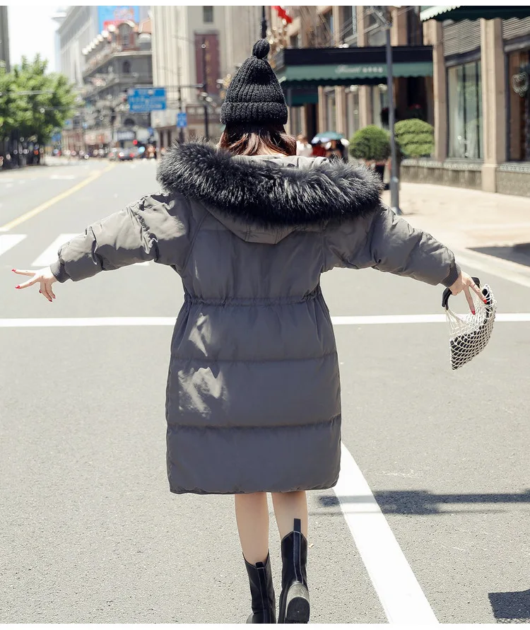 Женский пуховик, стиль, средняя длина, Южная Корея, Dongdaemun, шнуровка, талия, облегающее пальто, свободный крой, для студентов, зимнее, плотное