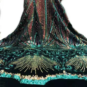 

Velvet Latest African Tull Lace Fabrics High Quality 2019 Nigerian Net Lace Fabric with Sequins Sequence Lace for Women Dress