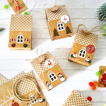 

24pcs Gift boxes Kraft House Gift Ags+Stickers &Ropes Christmas Newest