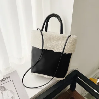 

Fashion Plush Women Shoulder Bags Designer Female Crossbody Bags Luxury Faux Fur Small Bucket Bag Ins Chic Handbag Lady Purse