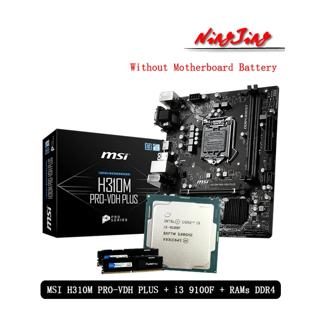 Intel Core I3 9100f Cpu + Msi H310m Pro Vdh Plus Motherboard + Pumeitou Ddr4 16g 2666mhz Rams Suit Lga 1151 Without Cooler - AliExpress