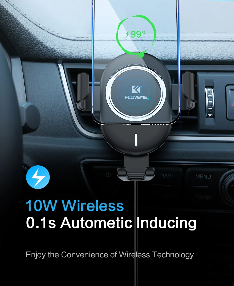 FLOVEME автомобильное QI Беспроводное зарядное устройство для samsung S10 S9 S8 Xiaomi Mix 2S 10 Вт быстрая Беспроводная зарядка для iPhone X 8 Gravity автомобильное крепление