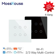 

New Smart WiFi 6 Gang Light Switch Smart Life/Tuya App 2/3 Way Muilti-Control Remote Control Works with Alexa Google Yandex