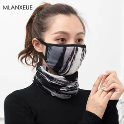 Принт хлопковая маска для губ кольцо наборы с шарфом для Женщин Вязаная Осень зима теплая Пылезащитная маска для лица мягкие
