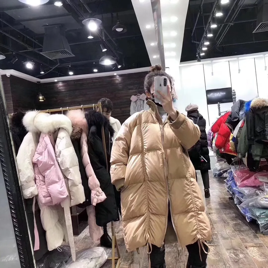 Южная Корея Dongdaemun женское пуховое пальто с белым утиным пухом воротник-стойка средней длины модный пуховик женская