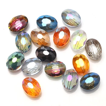 

30pcs/lot Faceted Glass Oval Beads Plated 9x12mm Natural Stone Beaded Crystal Accessories Making jewelry DIY Beads