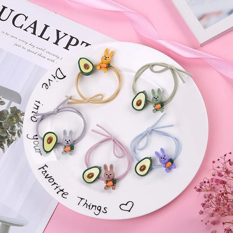

High Quality Plastic Cute Rabbit Avocado For Women Kid Elastic Hair Bands High Elasticity Nylon Rubber Bands Children Headwear