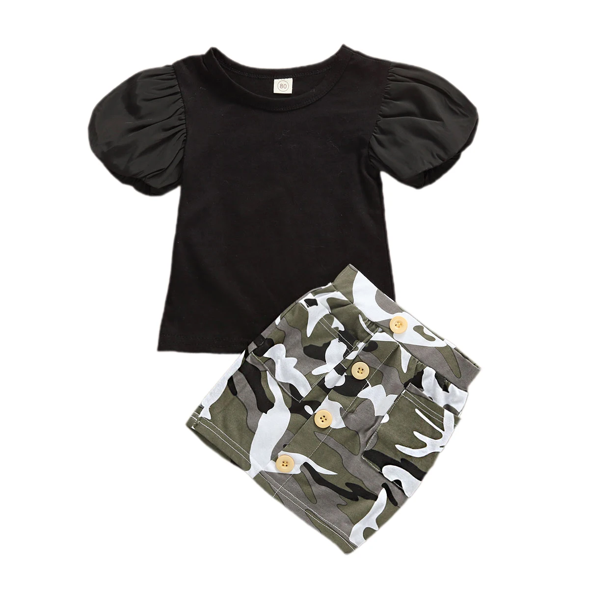 Pudcoco Baby Summer Clothing Toddler Girl Clothes Sets Short Puff Sleeve Tops + Camouflage Print Mini Skirt 2PCS Outfits | Мать и ребенок