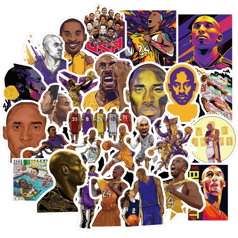 

50pcs/Pack Superstar Kobe Stickers DIY Memorial Black Mamba Basketball Athlete PVC Waterproof Sticker
