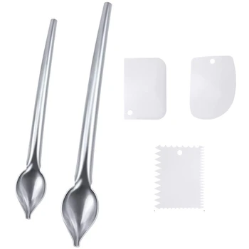 

Chef Cake Plating Tools 5 Piece Set Culinary Drawing Spoon&Plastic Butter Scraper Set Butter Scraper for Cake Decorating