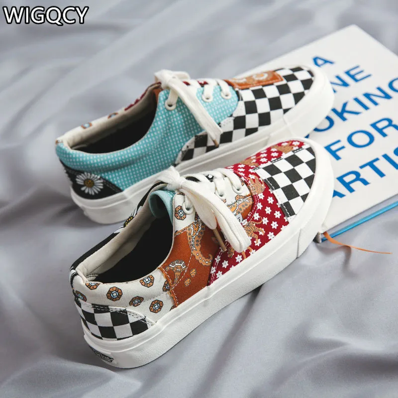 Zapatos informales a juego para hombre y mujer, zapatillas Retro a cuadros de lona de corte bajo, primavera 2021
