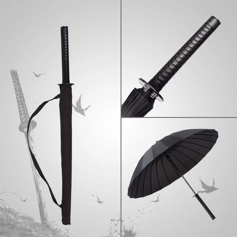 

24K Fancy Time Black Japanese Samurai Sword Umberlla Katana Umberlla Long-handle Men Women Rain Umberllas Classic Umberlla AYS06