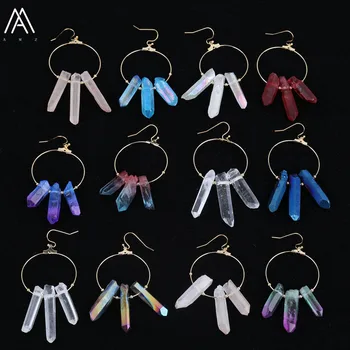 

12 Color Choice,Natural Crystal Quartz Point Beads Dangle Hoop Earring,Crystal Stone Beads Handmade Women Earring ZJCP-03AMF