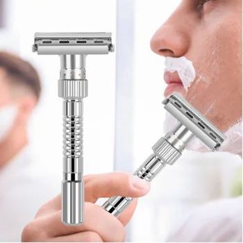 

DDPGGL Men Double Shaver Razor Blade Adjustable Edge Razor Safety Razor Zinc Alloy Chrome Razors With 5 Replacement Blade