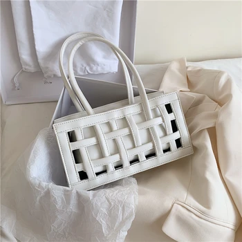 

Burminsa Korean Style Summer Hollow Out Beach Handbags Fashion Woven Women Shoulder Bags High Quality PU Leather 2 Sets Tote Bag