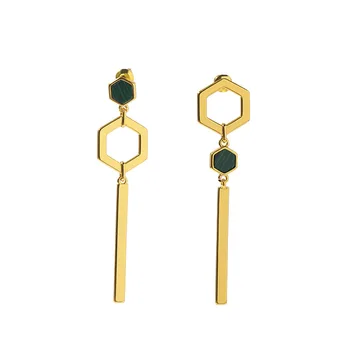 

Hot Malachite Green Stone Hexagon Geometric Dangle Earring Honeycomb Asymmetry Drop Earring for Women Party Wedding Jewelry